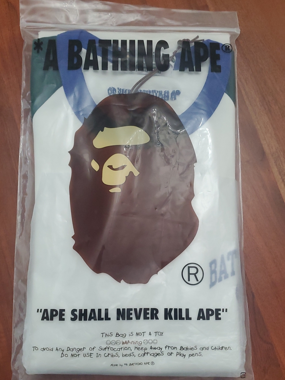 BAPE A Bathing Ape Men's T Shirt - White with Blue Trim
